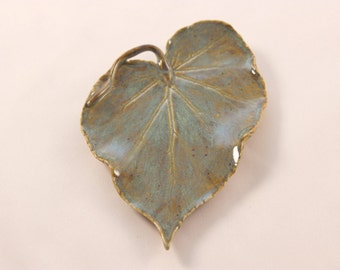Pottery Leaf Spoon Rest - Tea Bag Holder, Green Leaf Spoon Dish