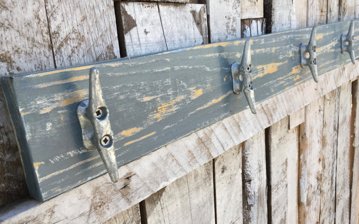 Nautical Distressed Medium Blue Boat Cleat Coat Rack, Towel Rack Nautical Distressed Medium Blue Boat Cleat Coat Rack, Towel Rack