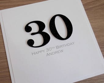 Handmade 30th birthday card, personalized, can be any age or colour 18th, 50th, 40th, 21st, 60th, 70th , 80th, 90th 100th