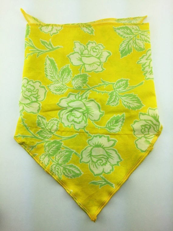 Belle's Rose: Yellow Cotton Bandana w/ Grass Green Roses Print and Secret Pocket