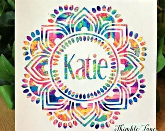 Mandala Flower Decal, Flower Decal, Decal for Yeti Cups, Decals for Tumblers, Personalized Name Decal, Personalized Initial Decal, Car Decal