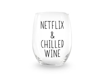 Netflix & Chilled Wine Stemless Wine Glass > Funny Gift > Funny Wine Glasses > Funny Wine Sayings > Wine Gifts > Offensive Gifts
