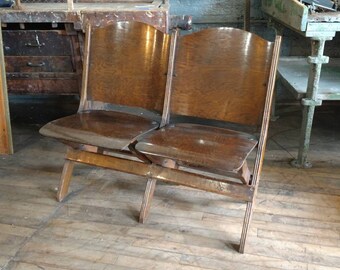 Antique 1920s Oak Theater Seats Great For Mud Rooms Entry Ways or Porch