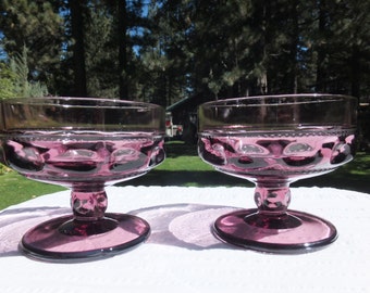 2 Large Amethyst/Purple/Lilac Kings Crown Glass Compote Dishes