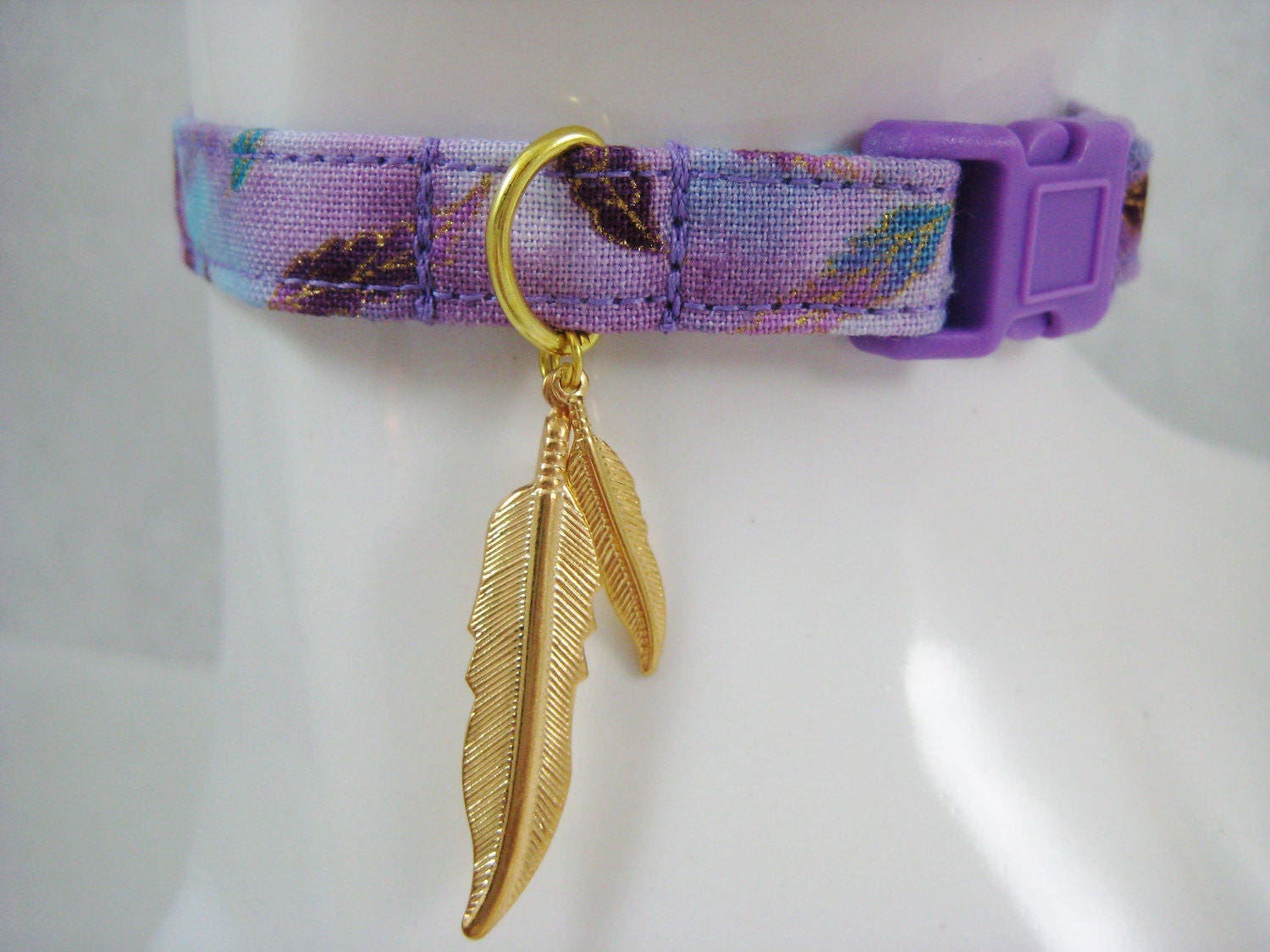 Cat Collar Bastet Egyptian Purple Feather with Gold Metallic