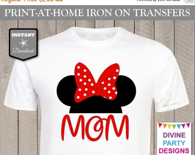 SALE INSTANT DOWNLOAD Print at Home Red Mouse Ears Mom Printable Iron On Transfer / Diy T-shirt / Family Trip / Party /Item #2385