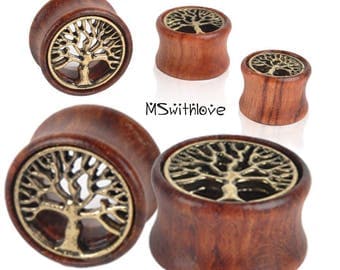 Tree of Life Wood Plugs - 2pc Ear Plugs - Ear Gauges - Tribal Plugs - Indian Plugs - Plugs - Gauge Jewelry - Ear Tunnel - Wood Tunnel