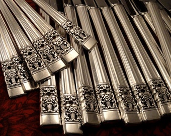VG CORONATION Art Deco Silverware Set Modern Grille Viande Dinner Service for 4, 8, or 12 Vintage 1936 SilverPlate Oneida Community Flatware