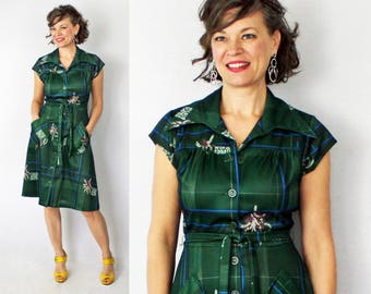1960s Dress / 60s Dress / Mini Dress / Day Dress / Green Dress / Floral Dress / Secretary Dress / 1960s Day Dress / 60s Day Dress / W 27"