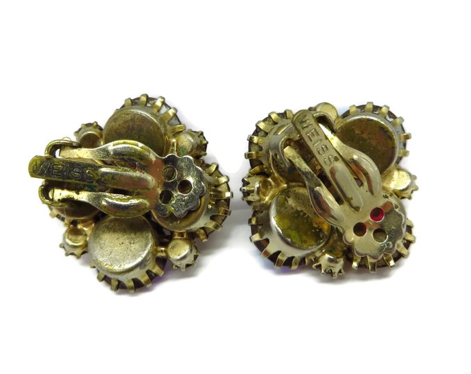 Weiss Topaz and AB Rhinestone Earrings, Vintage Signed Designer Clip-on Earrings