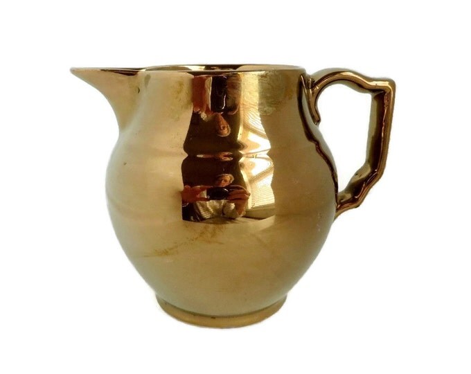 Gray's Pottery Creamer, Vintage Gold Lustre Ware Pitcher, Hand Painted British Pottery