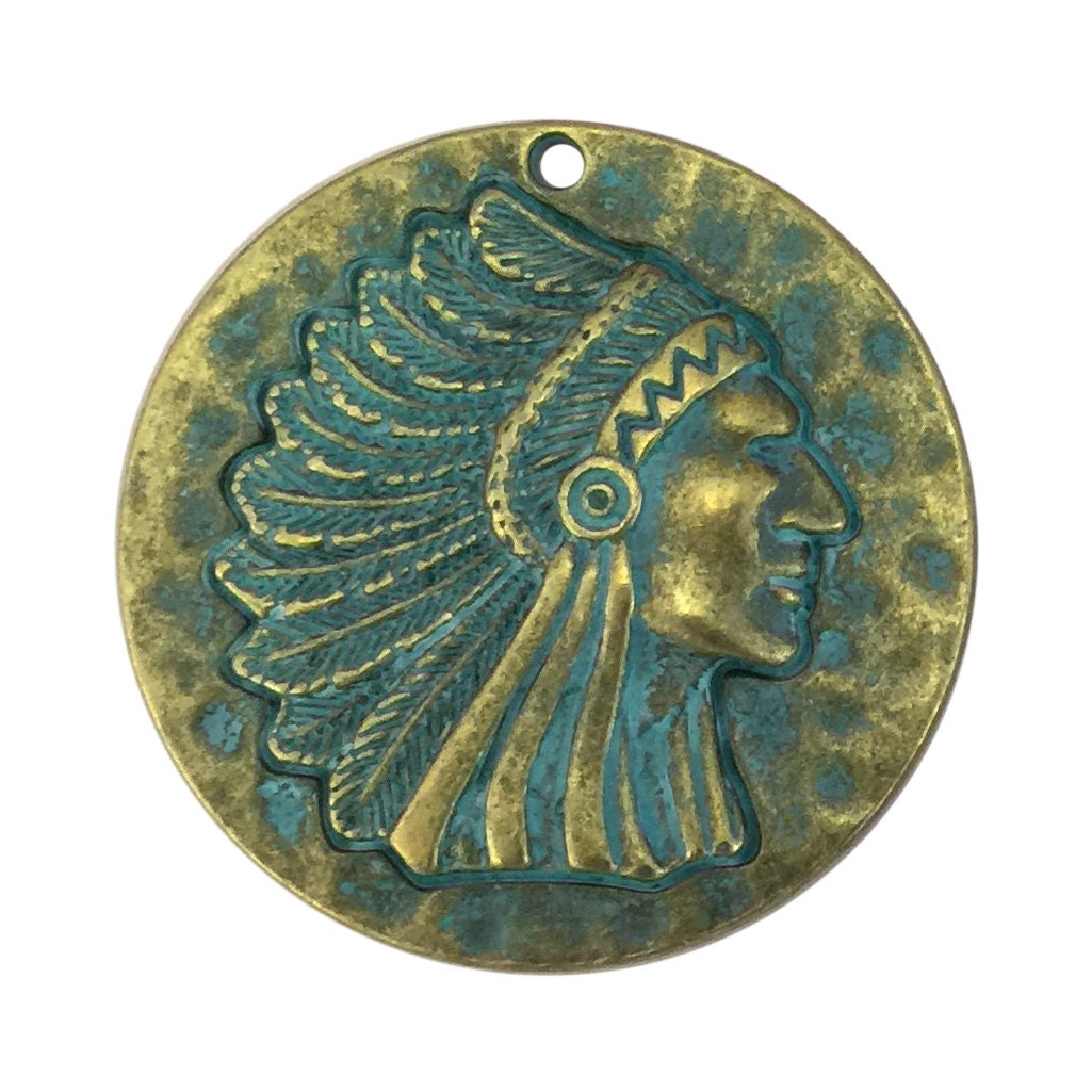 1 Gold Indian Chief Charm Pendant 41x41mm by TIJC SP1483