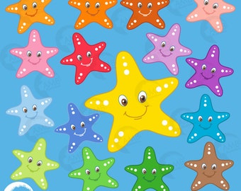 Starfish Clipart, Faces Emoji Clipart, Starfish Faces Clip Art, Under the Sea Clipart, Commercial Use, AMB-437
