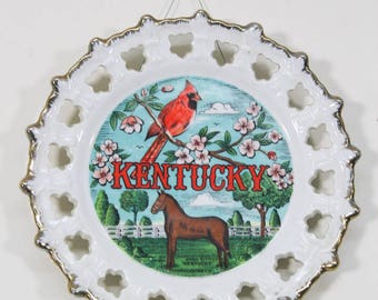 Vintage Kentucky Souvenir Plate, Horse and Cardinal