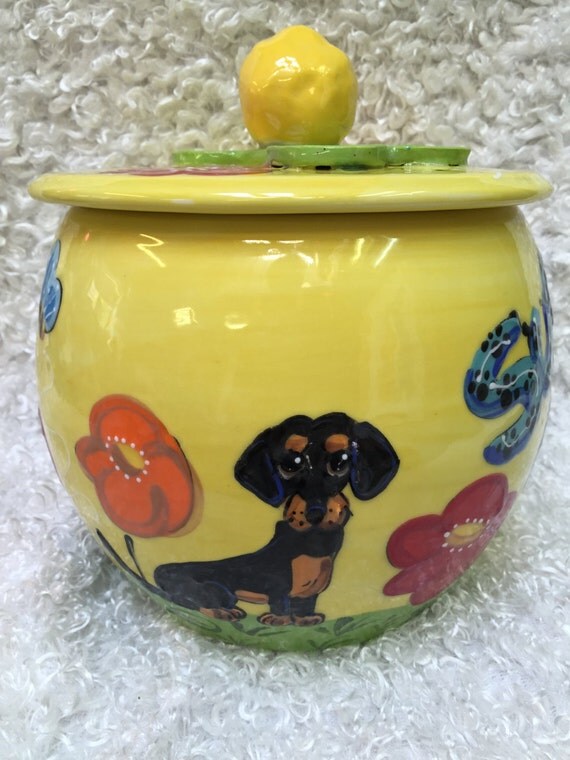 Dog / Treat Jar / Cookie Jar / Ceramic / Hand Painted