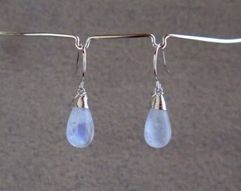 Rainbow Moonstone Earrings - June Birthstone - Sterling Silver
