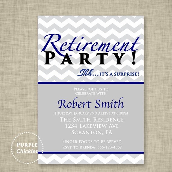 Surprise Retirement Party Invitation Farewell Party Gray Navy