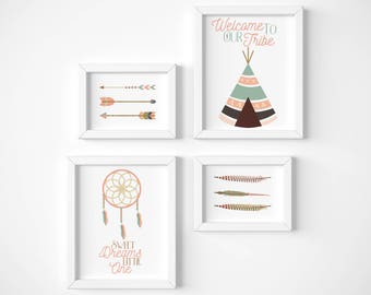 Girl Nursery Decor, Tribal Theme, Baby Girl Tribal Art, Digital Print, Native American Art, Tribal Art Prints, Wall Art, Baby Shower Art