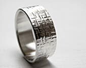 square hammered ring, mens wedding band silver, bold silver ring men, unique wedding ring, cool promise ring for men, patterned ring silver