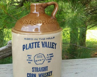 Stoneware McCormick Platte Valley Corn Whiskey Jug Weston, Missouri