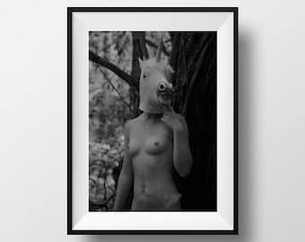 Nude Photography - Black and White - Unicorn Art - Erotic Photography - Nude Art Print - Female Nude - Erotic Art - Fine Art Photography