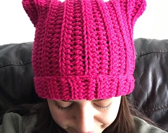 Pussycat Hats/ Womans March Hat/ Pink Pussycat hat/ Cat Hat/Made to Order