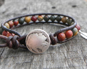 Native American Jewelry - Mens Bracelet Leather - Beaded Bracelet Women - Bead Bracelet - Beaded Wrap Bracelet - Beaded Leather Wrap