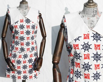 Vintage Nautical Playsuit • White Sailor Playsuit Skort • Helm Anchor Fabric • Vintage Romper Women • Japanese Kawaii Clothing • Mini Dress
