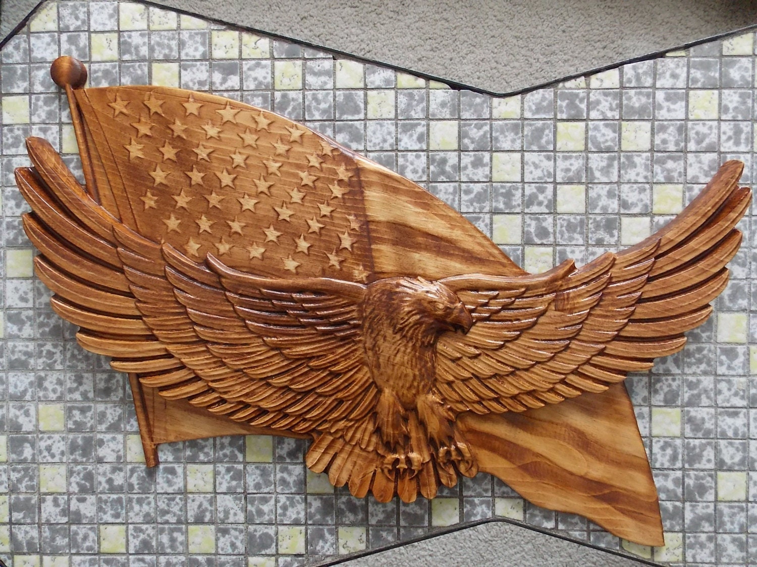 American Bald Eagle Eagle American Flag WOOD WALL ART