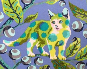 Fabric, Disco Kitty in Bluebird, Tabby Road, Tula Pink, Cats, By The Yard