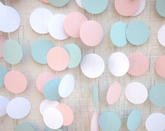 Pink and Blue Paper Circles Garland, Gender Reveal, Birthday Garland, Wedding Garland, Baby Shower Garland, Photo Prop,Backdrop
