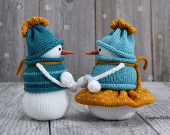 Christmas ornament, Knitted snowmen, Gift, Couple, Holiday season, Xmas, Home decor, Snow man, Fiber art, Winter, Yarn, Wool, NeighborKitty