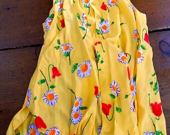Women's vintage summer sleeveless daisy tunic top