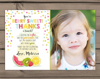 Two-tti frutti Thank you card Fruity Birthday Party Thank you card tutti frutti Birthday Berry sweet summer Fruit Pineapple DIY PRINTABLE