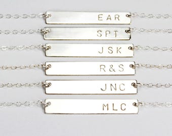 Personalized silver bar necklace, Custom Name necklace, Sterling Silver nameplate, Monogram necklace, Kardashian bar, Engraved Necklace