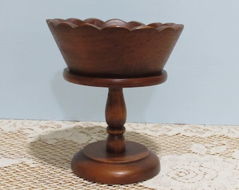Wooden Pedestal Bowl ~ Small Wooden Fruit Bowl ~ Cottage Décor ~ Key/Coin Catch All ~ Country Home ~ Beach Cottage