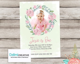 Wreath Birthday Invitation - 1st Birthday - Floral Birthday Invitation - Pink Invitation - Surprise Birthday Party - Printable Invitation!