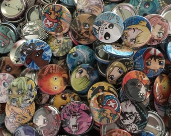 Anime Chibi Buttons Pick Any Button Set of 3, 6 or 9 - Avatar, Sword Art Online, Sailor Moon, Undertale, Naruto, Inuyasha & more!