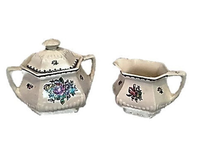 Adams Ironstone Chelsea Garden Creamer and Covered Sugar Floral Made in England,