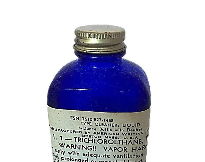 Cobalt Blue Ink Bottle with Paper Label | Antique Kleerite Typewriter Type Cleaner | American Writing Ink Co.