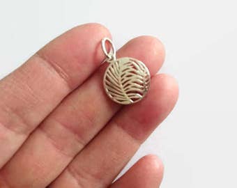 Silver pendant, silver leaf pendant, silver feather pendant, round silver pendant, round leaf pendant, round feather pendant, leaf pendant