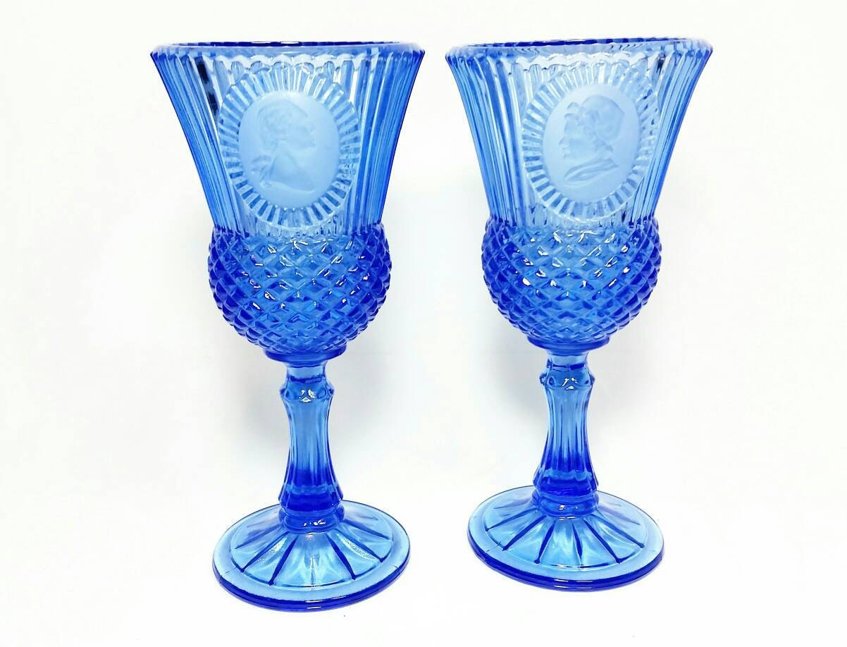 Vintage Avon Fostoria Cobalt Blue Glass Goblet Candleholders