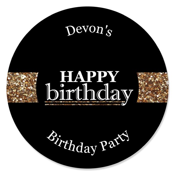 Happy Birthday Circle Stickers - Adult Happy Birthday - Gold ...