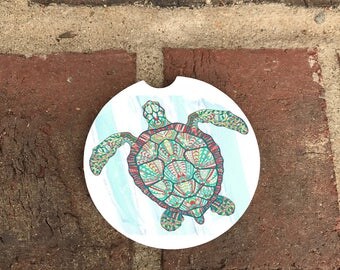Custom Colorful Turtle Watercolor Sandstone Auto Cup Holder Coasters (set of2) Personalized Custom Car Coasters (set of2)Gift Ideas