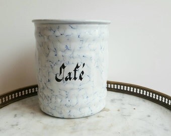 French coffee container - French cafe container - French cafe - coffee jar - vintage coffee - vintage French enamelware - blue enamelware