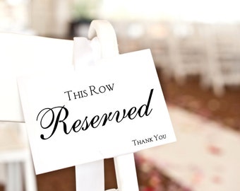 Reserved Sign, this row reserved card, wedding ceremony decor, reserved seating wedding signage