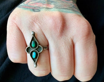 Native American Turquoise + Sterling Silver Ring Size 6 1/4