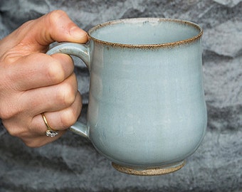 Light Blue Pottery Mugs, Stoneware Coffee Mugs, Ceramic Handmade Mug, 10oz Mug, Pottery Gift Idea, New Home Gift, Gift for Grandma