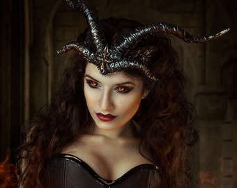 Horns - Headpiece with horns- Demons crown- Baphomet horns -Satanic horns - Maleficent horns- Black horns
