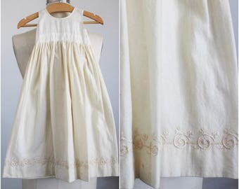 Vintage 1910s 1920s Baby Girls White And Ivory Slip Dress / Edwardian Christening Baptism Embroidered Baby Dress / Infant Early 1900s